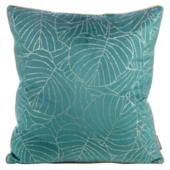 Poszewka LC velvet ciemno turkusowo złota 45x45 Lili liście