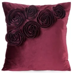 Poszewka velvetowa burgundowa 45x45 Róże