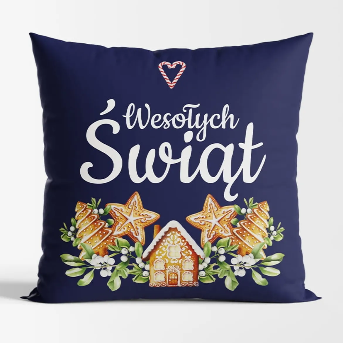 Poszewka świąteczna granatowa z wypełnieniem 40x40 Pierniki