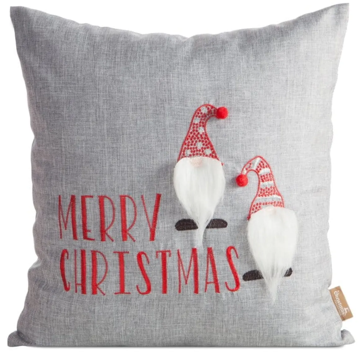 Poszewka świąteczna szara Merry Christmas 45x45 Skrzaty