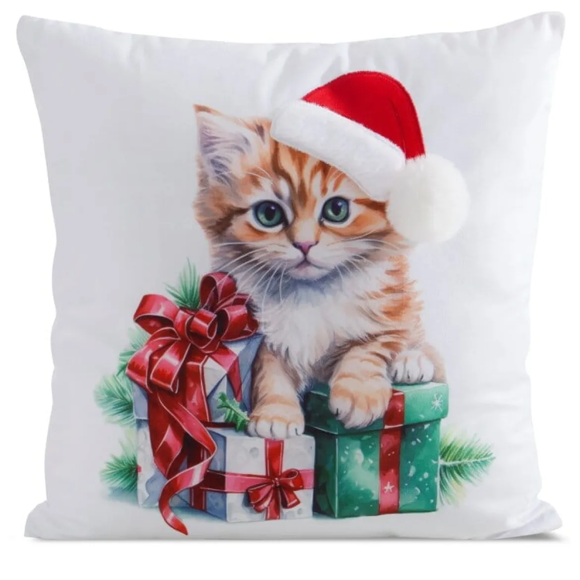 Poszewka świąteczna velvetowa 45x45 Kotek w Czapce Mikołaja