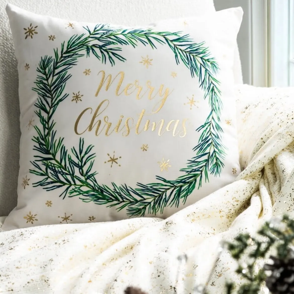 Poszewka świąteczna Wianek 45x45 Merry Christmas
