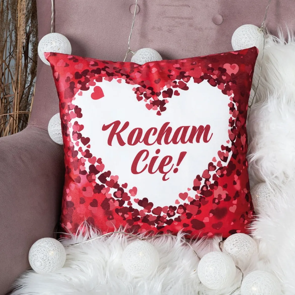 Poszewka w serduszka 40x40 Kocham Cie