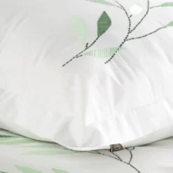 Premium pościel haftowana biała 160x200 zielone liście