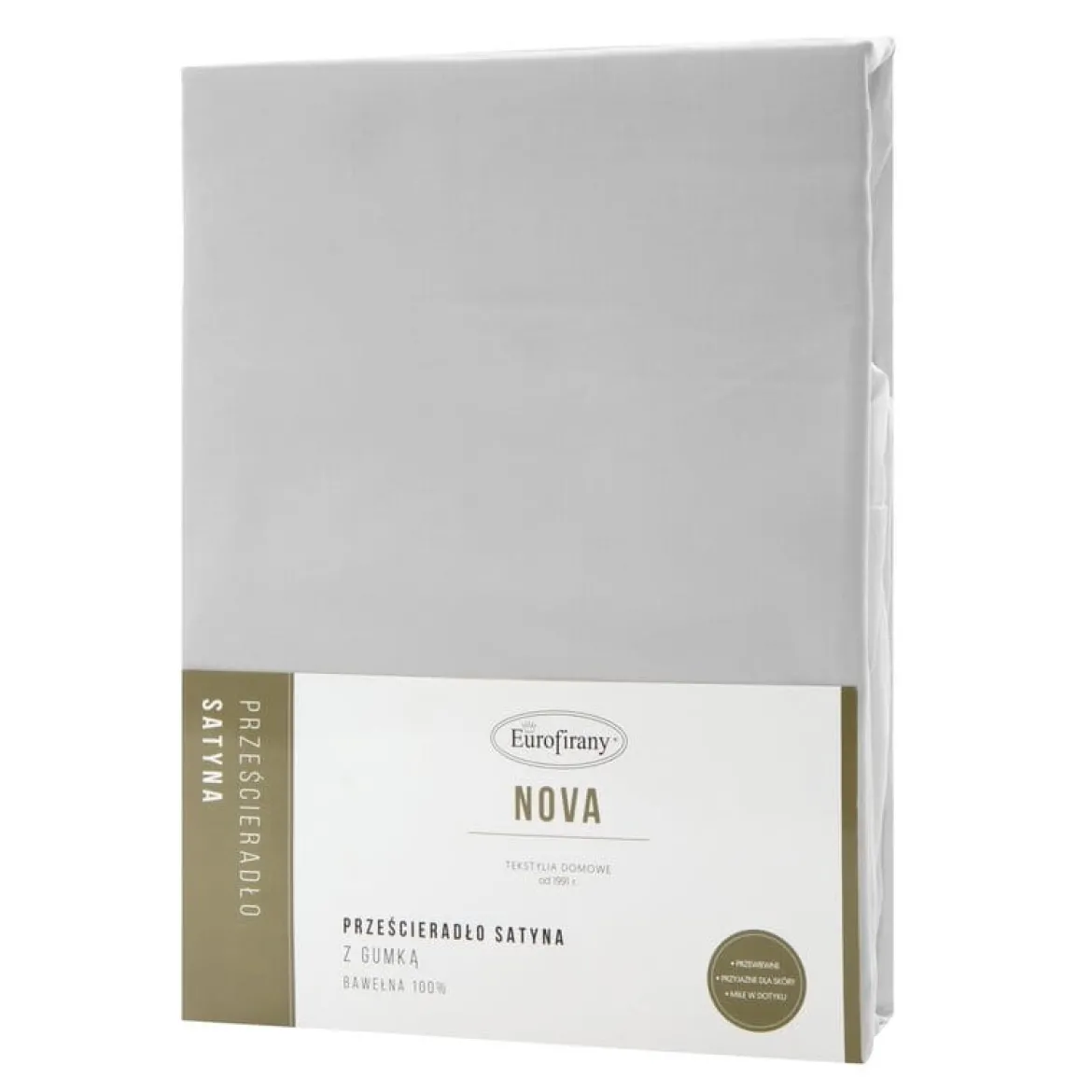 Prześcieradło 140x200 satynowe z gumką w kolorze srebrnym