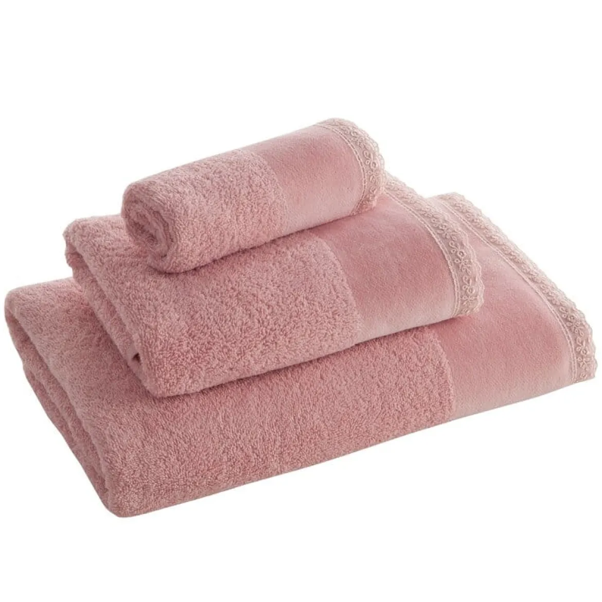 Ręcznik bawełniany Emi 70x140 różowy z koronką