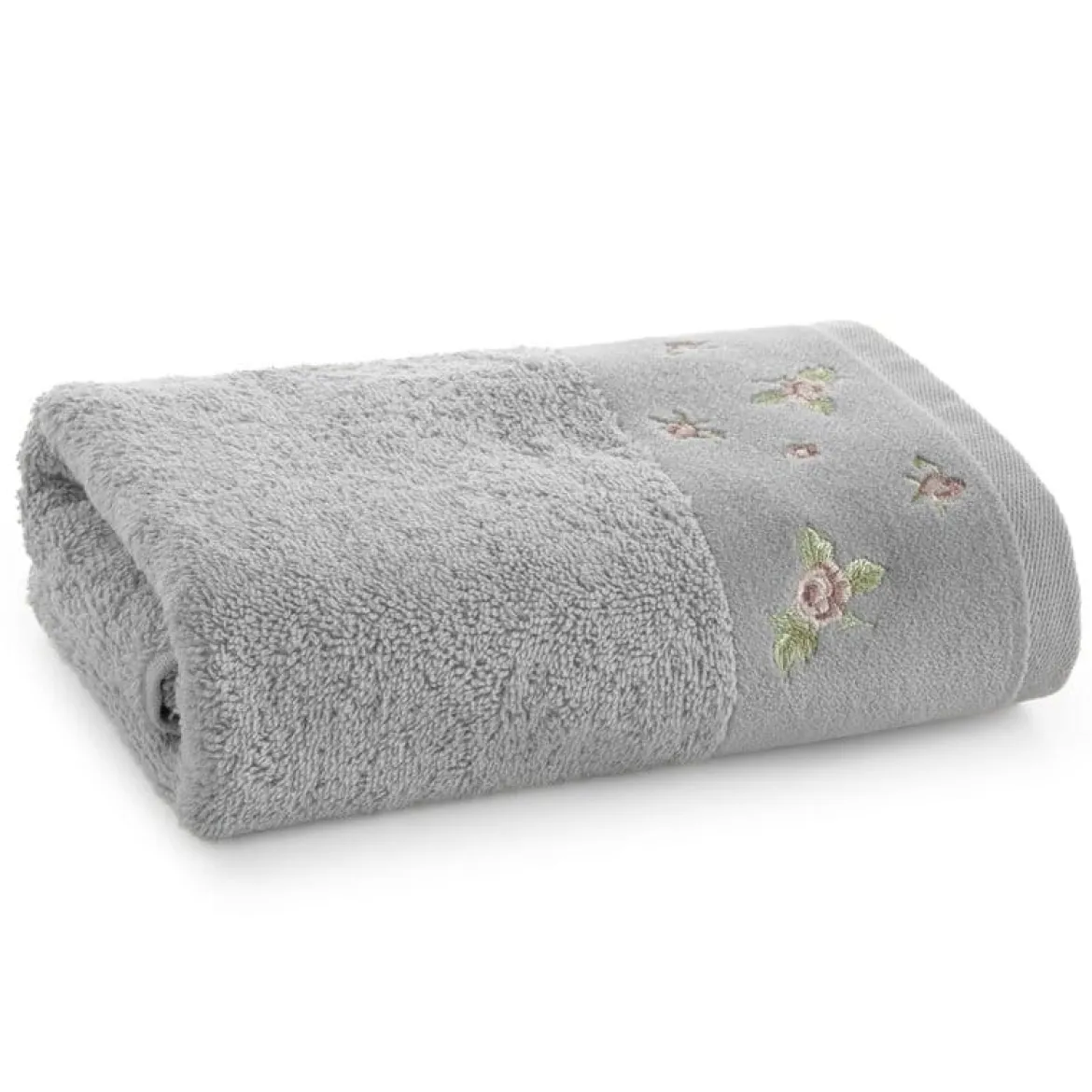 Ręcznik kąpielowy srebrny 70x140 z haftem kwiatowym Dalia
