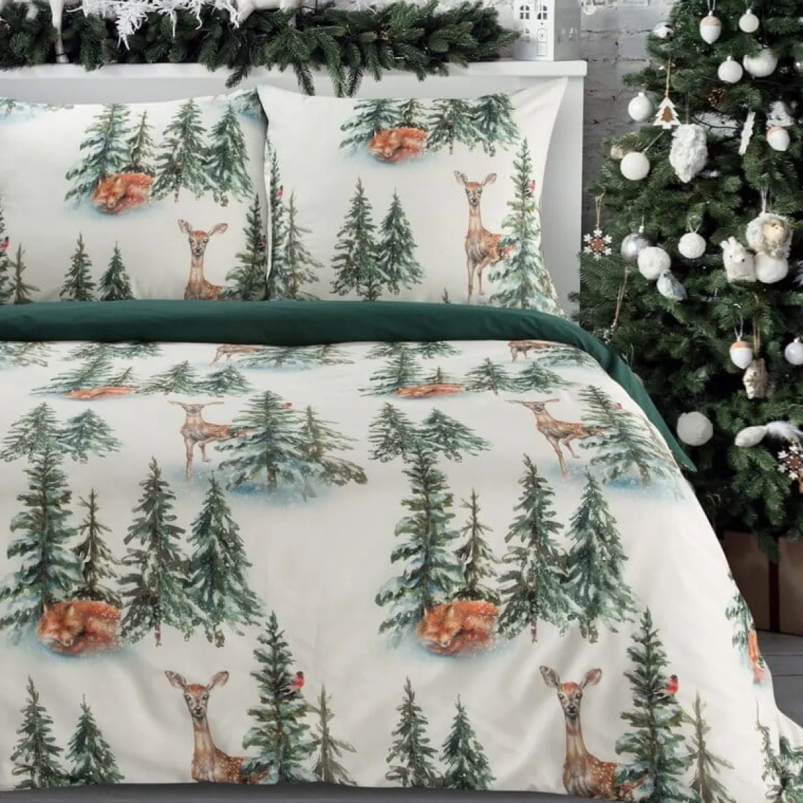 Świąteczna pościel bawełniana 140x200 Deer w Zimowy Las