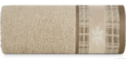 Świąteczny kąpielowy beżowy ręcznik 70x140 Śnieżynki